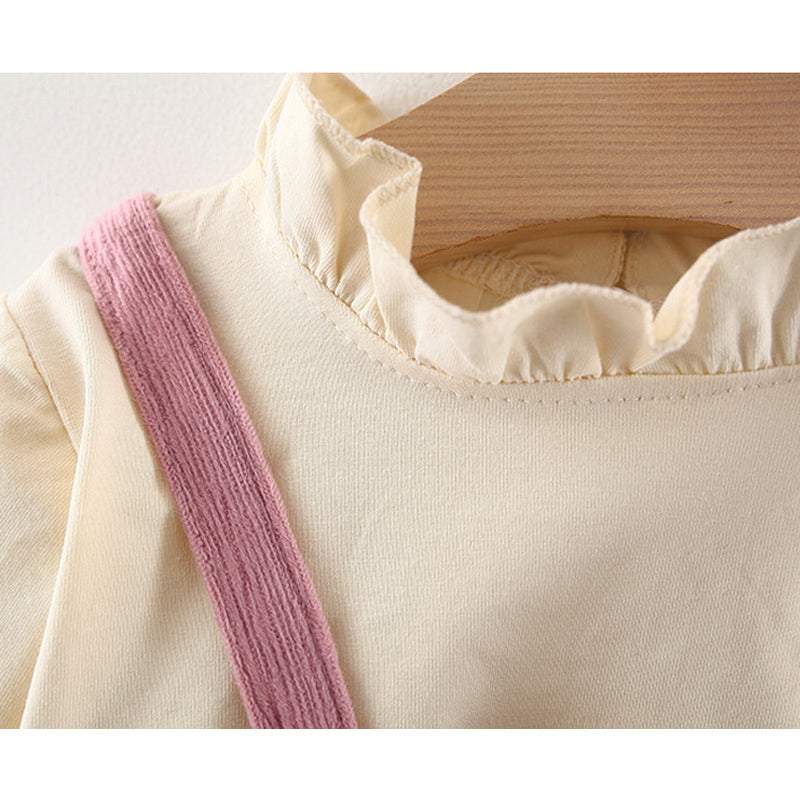 Conjunto Blusa de Manga +Vestido Veludo Ursinho Bebê Menina | 0-24 Meses