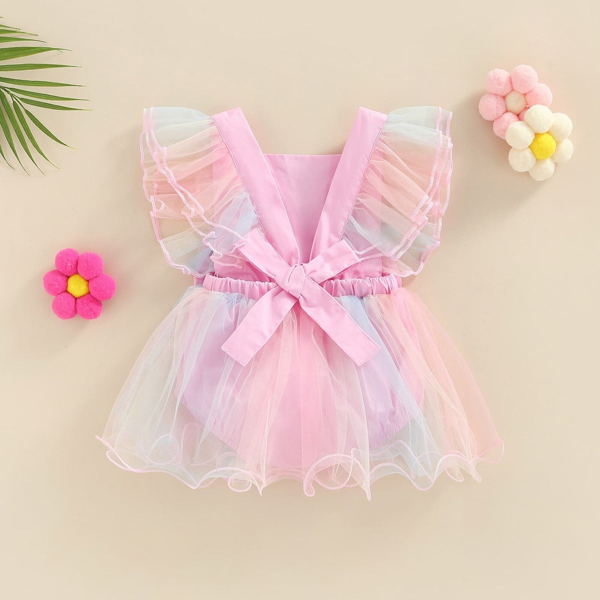 Vestido de Chiffon Arco-íris Laço na Costas Bebê Menina
