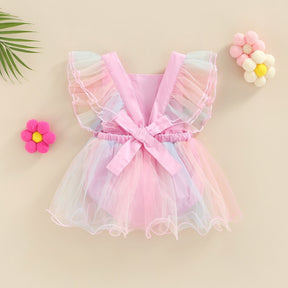Vestido de Chiffon Arco-íris Laço na Costas Bebê Menina