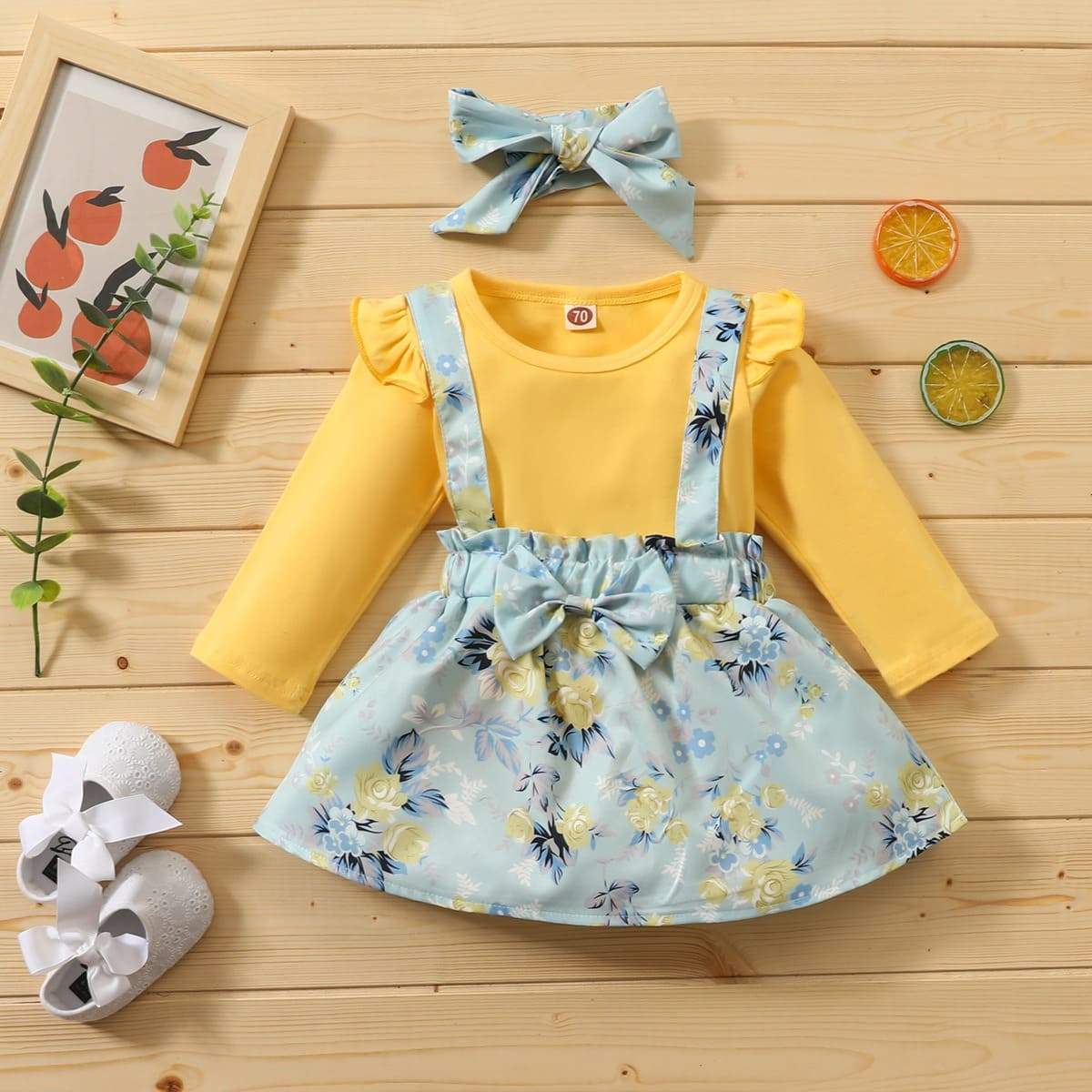 Conjunto Floral Manga Longa Babados Bebê Menina