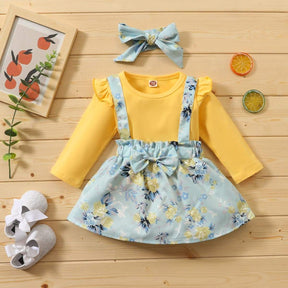 Conjunto Floral Manga Longa Babados Bebê Menina