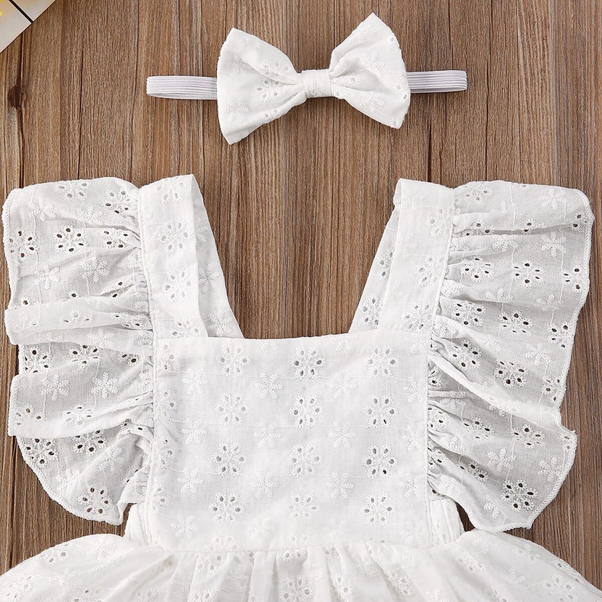 Macaquinho-Vestido de Renda Lese + Laço Bebê Menina | 6-24 Meses