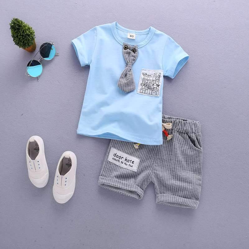 Conjunto Bebê Menino Camiseta Gravatinha + Short Listrado | 9 Meses- 3 Anos