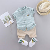 Conjunto de Verão Bebê Menino Camisa Manga Curta + Short | 9 Meses -4 Anos
