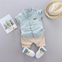 Conjunto de Verão Bebê Menino Camisa Manga Curta + Short | 9 Meses -4 Anos