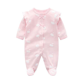 Macacões Estampados com Pé Algodão Bebê Menina