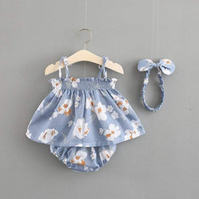 Conjunto Vestido + Tapa Fralda Floral + Laço| Bebê Menina Verão | 0-18M