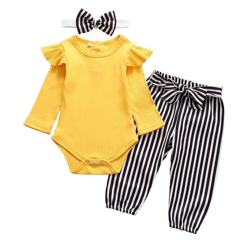 Conjunto Body Babados + Calça Floral+ Laço Bebê Menina