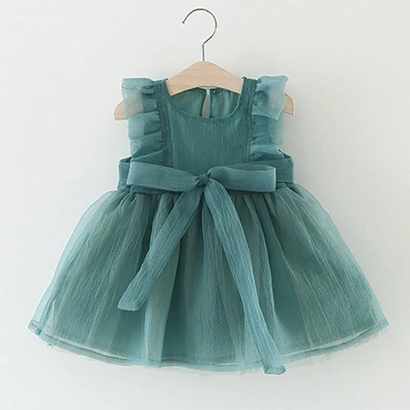 Vestido de Festa Menina Laço Babado Tule