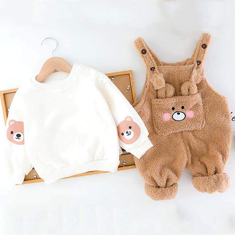 Conjunto Jardineira de Pelúcia c/Bolsinho Menina Menino | 6 Meses - 4 Anos