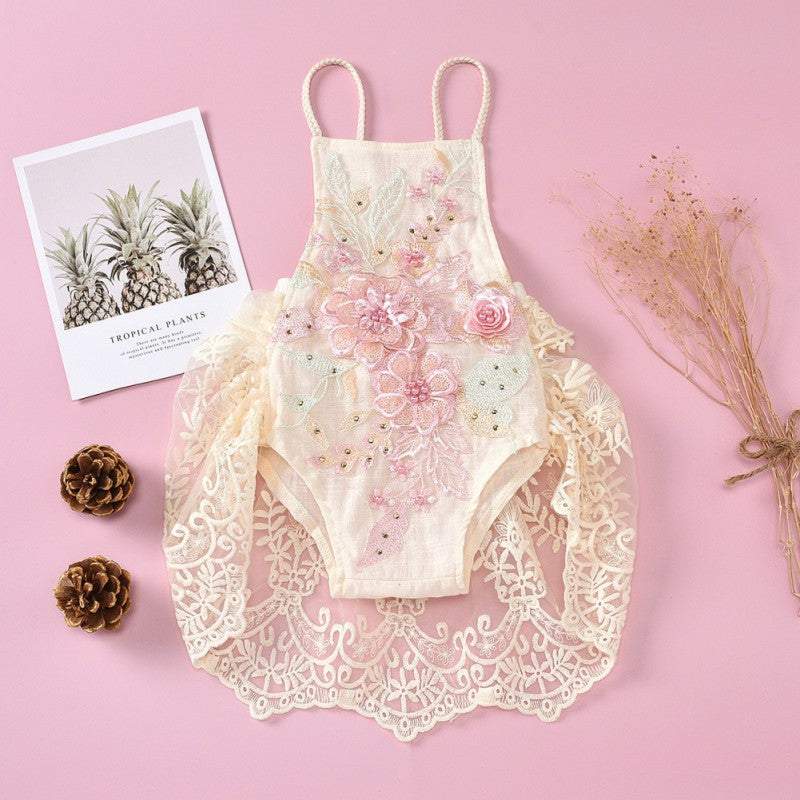 Macaquinho de Renda Bordados Festa Bebê Menina Verão | 6 - 24 Meses
