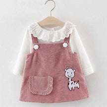 Conjunto Blusa de Manga +Vestido Veludo Ursinho Bebê Menina | 0-24 Meses