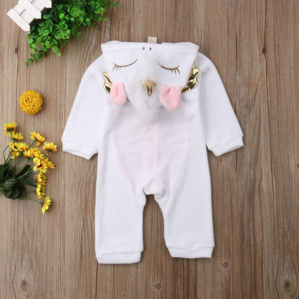 Macacão Bebe Menina Unicórnio Plush com Asinhas Capuz | 0-18 Meses