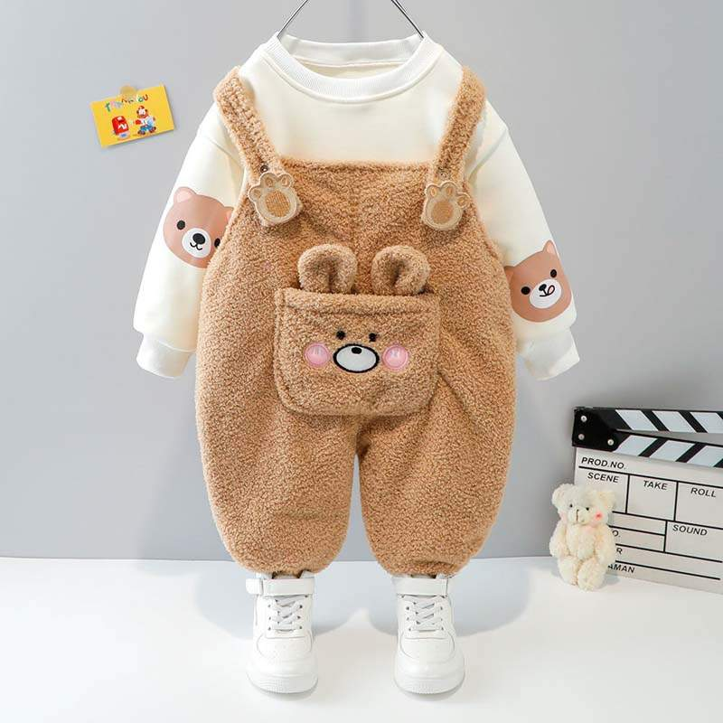 Conjunto Jardineira de Pelúcia c/Bolsinho Menina Menino | 6 Meses - 4 Anos