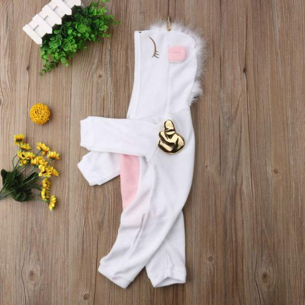 Macacão Bebe Menina Unicórnio Plush com Asinhas Capuz | 0-18 Meses