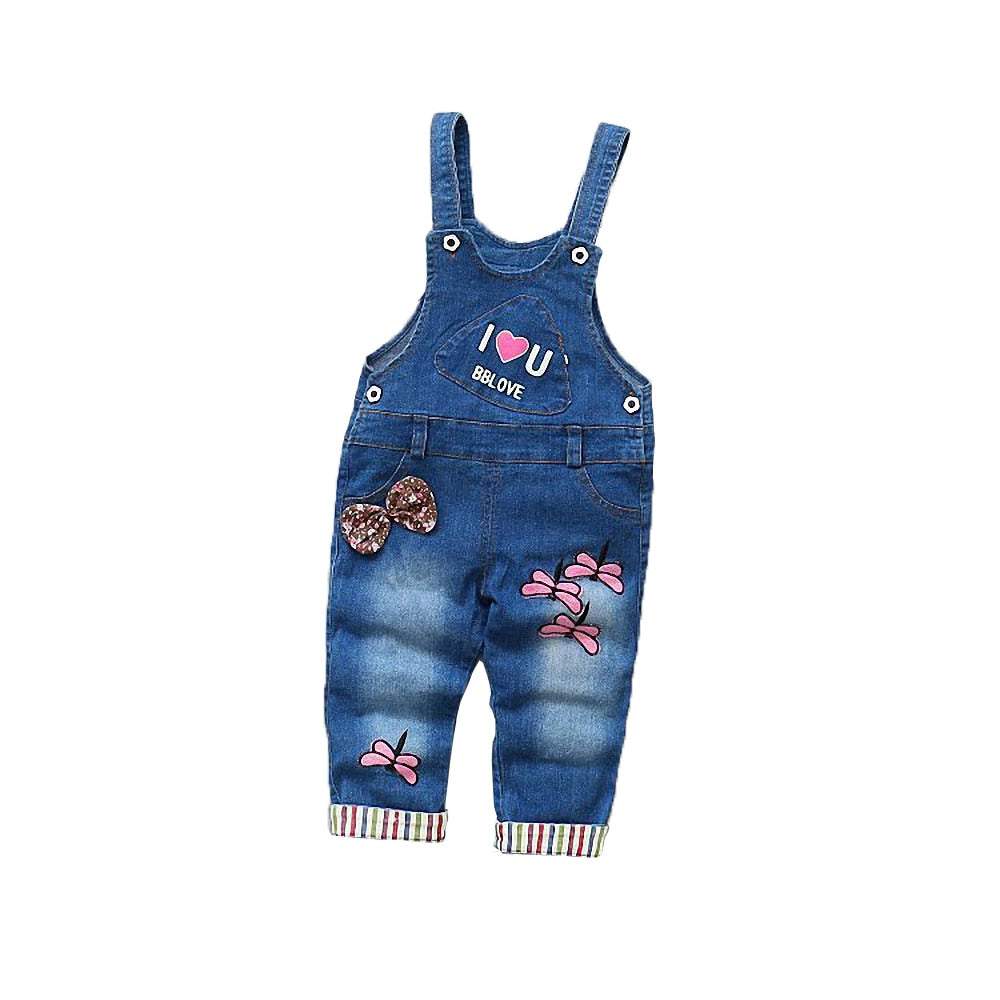 Macacão Jardineira Jeans c/ Detalhes Bebê Menina | 1-4 Anos