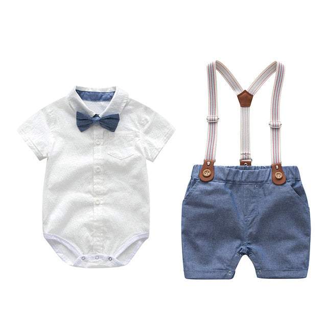 Conjunto Camisa Borboleta + Short c/Suspensórios Bebê Menino | 0 Meses - 3 Anos