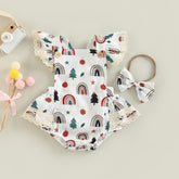 Macaquinho Estampado Natalino c/Babados + Laço Bebê Menina
