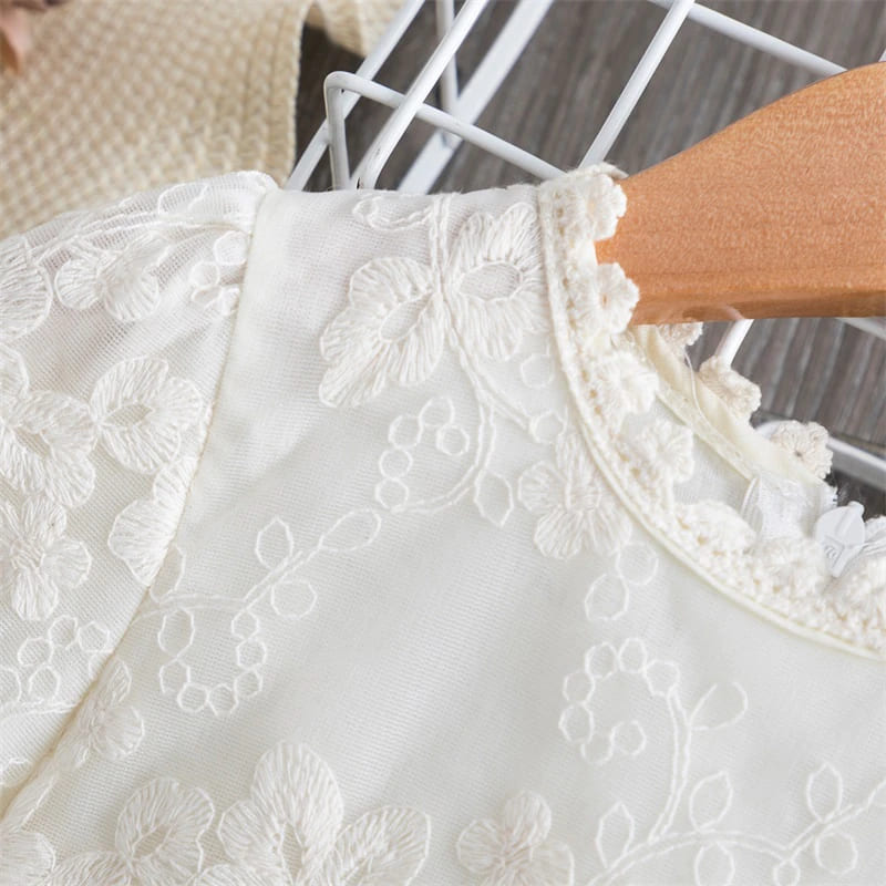 Vestido de Renda Manga Transparente Menina Batizado | 2-8 Anos