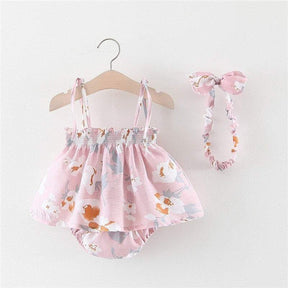 Conjunto Vestido + Tapa Fralda Floral + Laço| Bebê Menina Verão | 0-18M