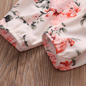 Conjunto Blusa Manga + Calça Floral +Laço Bebê Menina | 1-24 Meses