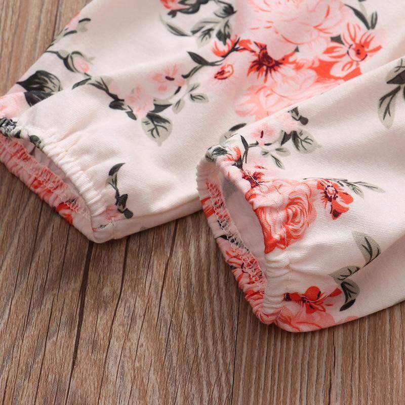 Conjunto Blusa Manga + Calça Floral +Laço Bebê Menina | 1-24 Meses