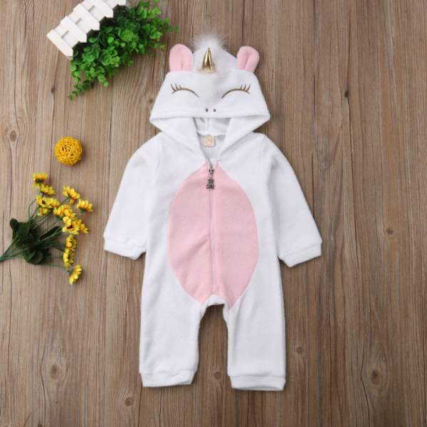 Macacão Bebe Menina Unicórnio Plush com Asinhas Capuz | 0-18 Meses