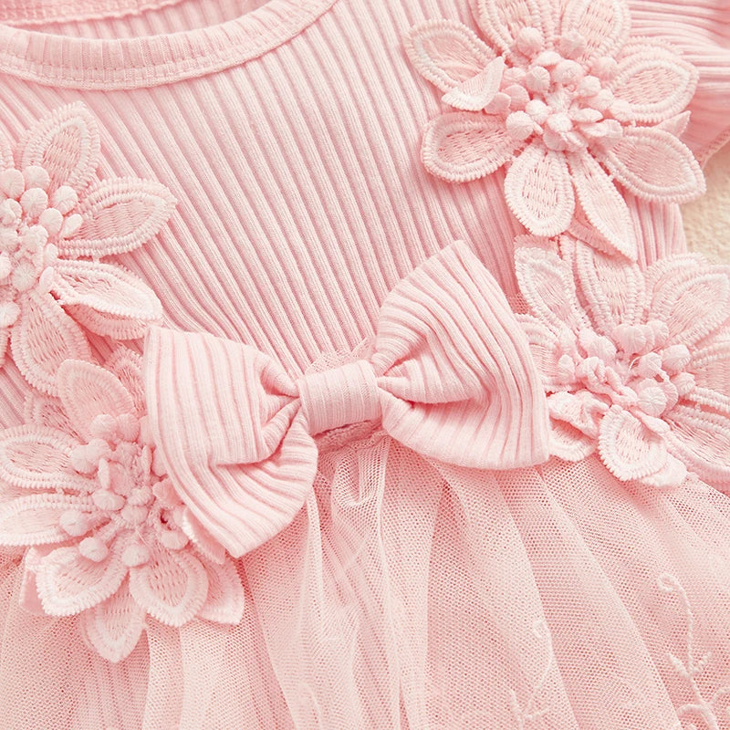 Vestido-Macaquinho de Festa Bordados Florais c/ Tiara | 0-18M