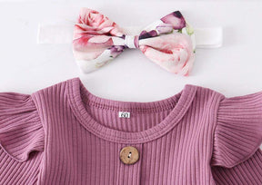 Conjunto Blusa Manga + Calça Floral +Laço Bebê Menina | 1-24 Meses