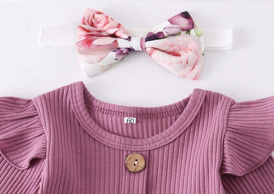 Conjunto Blusa Manga + Calça Floral +Laço Bebê Menina | 1-24 Meses