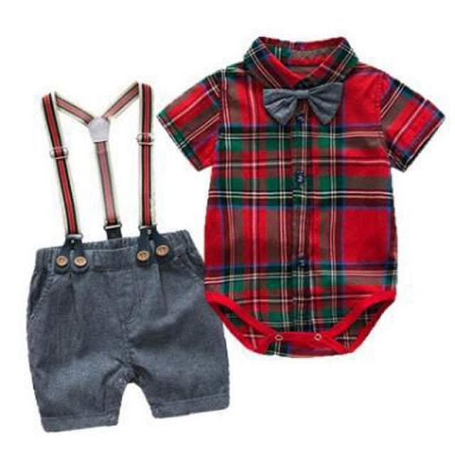 Conjunto Camisa Borboleta + Short c/Suspensórios Bebê Menino | 0 Meses - 3 Anos