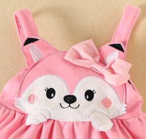 Conjunto Bebê Menina Raposinha Manga+ Longa Vestido+ Laço