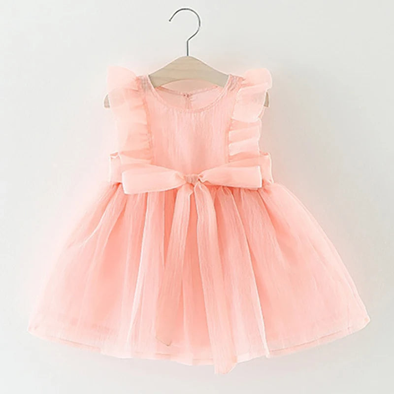 Vestido de Festa Menina Laço Babado Tule