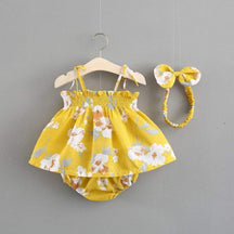 Conjunto Vestido + Tapa Fralda Floral + Laço| Bebê Menina Verão | 0-18M
