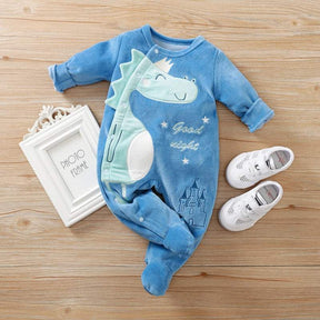 Macacão Dino Azul de Plush Bebê Menino | 0-12 Meses