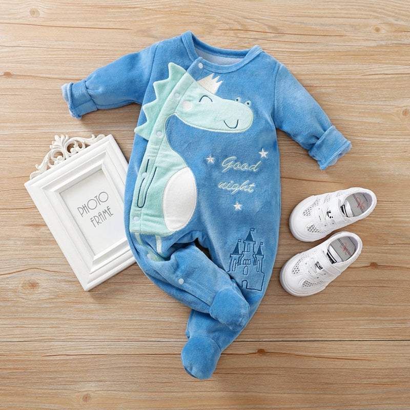 Macacão Dino Azul de Plush Bebê Menino | 0-12 Meses