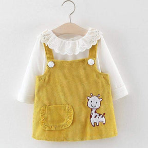 Conjunto Blusa de Manga +Vestido Veludo Ursinho Bebê Menina | 0-24 Meses