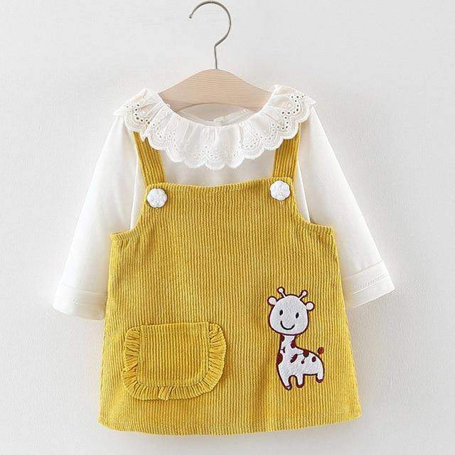 Conjunto Blusa de Manga +Vestido Veludo Ursinho Bebê Menina | 0-24 Meses