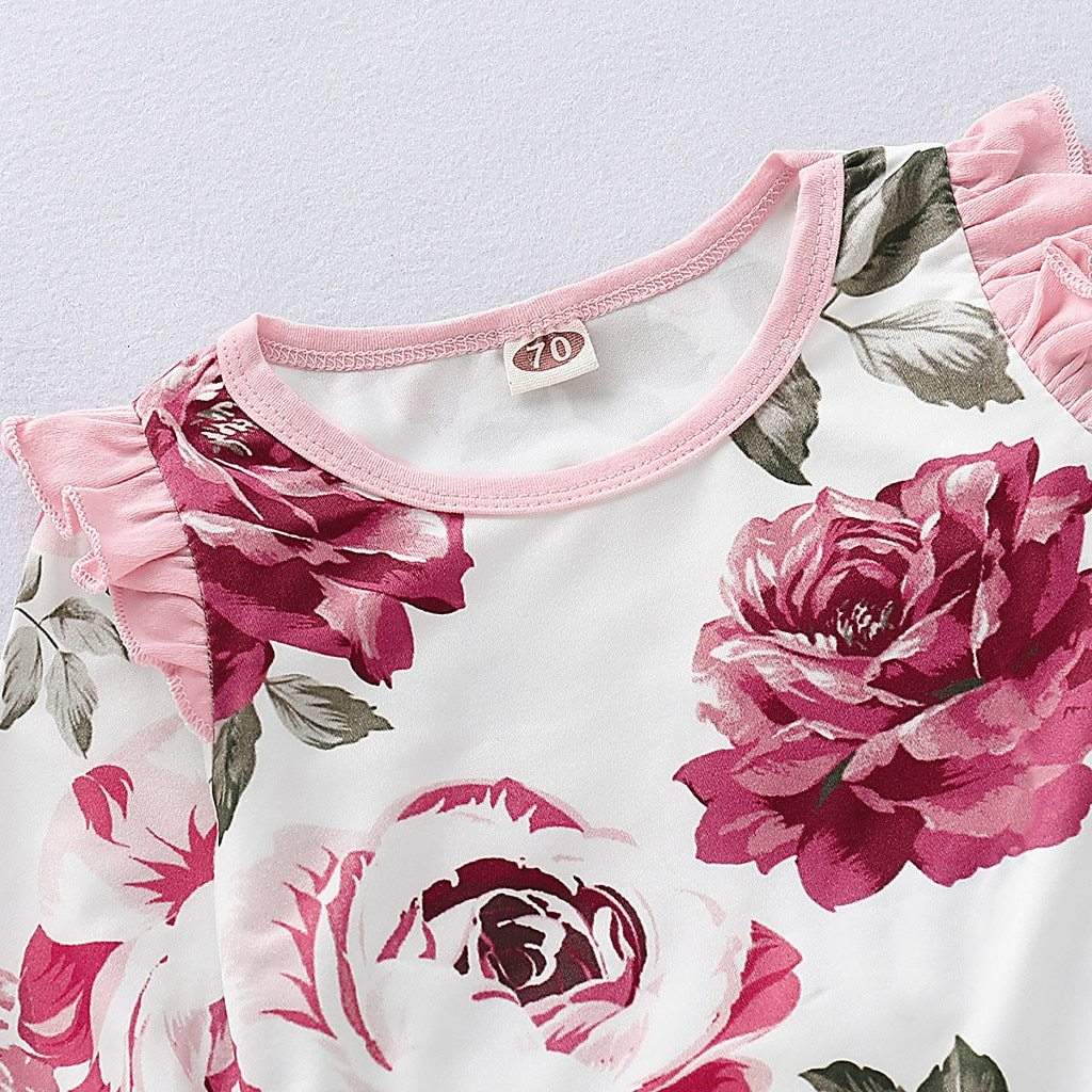 Macacão Branco Floral Bebê Menina c/Babados| 0-18 Meses