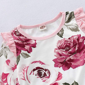 Macacão Branco Floral Bebê Menina c/Babados| 0-18 Meses