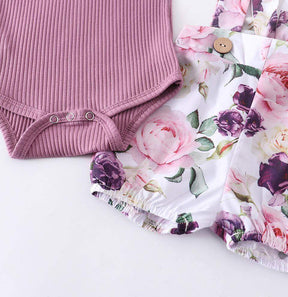 Conjunto Floral Bebê Menina Body + Jardineira + Laço | 0-18 Meses