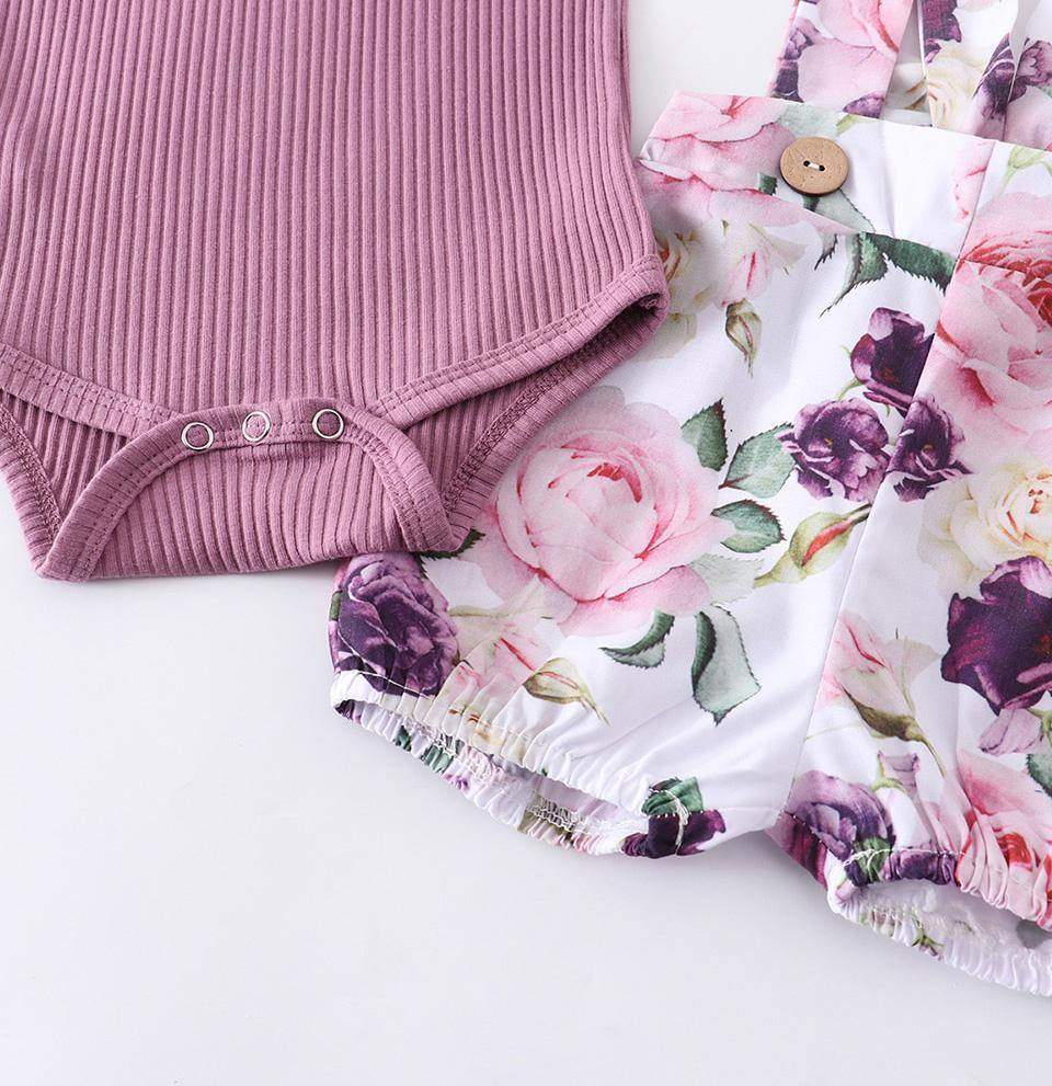 Conjunto Floral Bebê Menina Body + Jardineira + Laço | 0-18 Meses