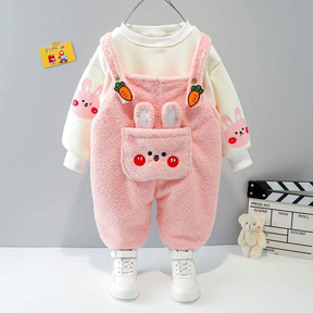 Conjunto Jardineira de Pelúcia c/Bolsinho Menina Menino | 6 Meses - 4 Anos