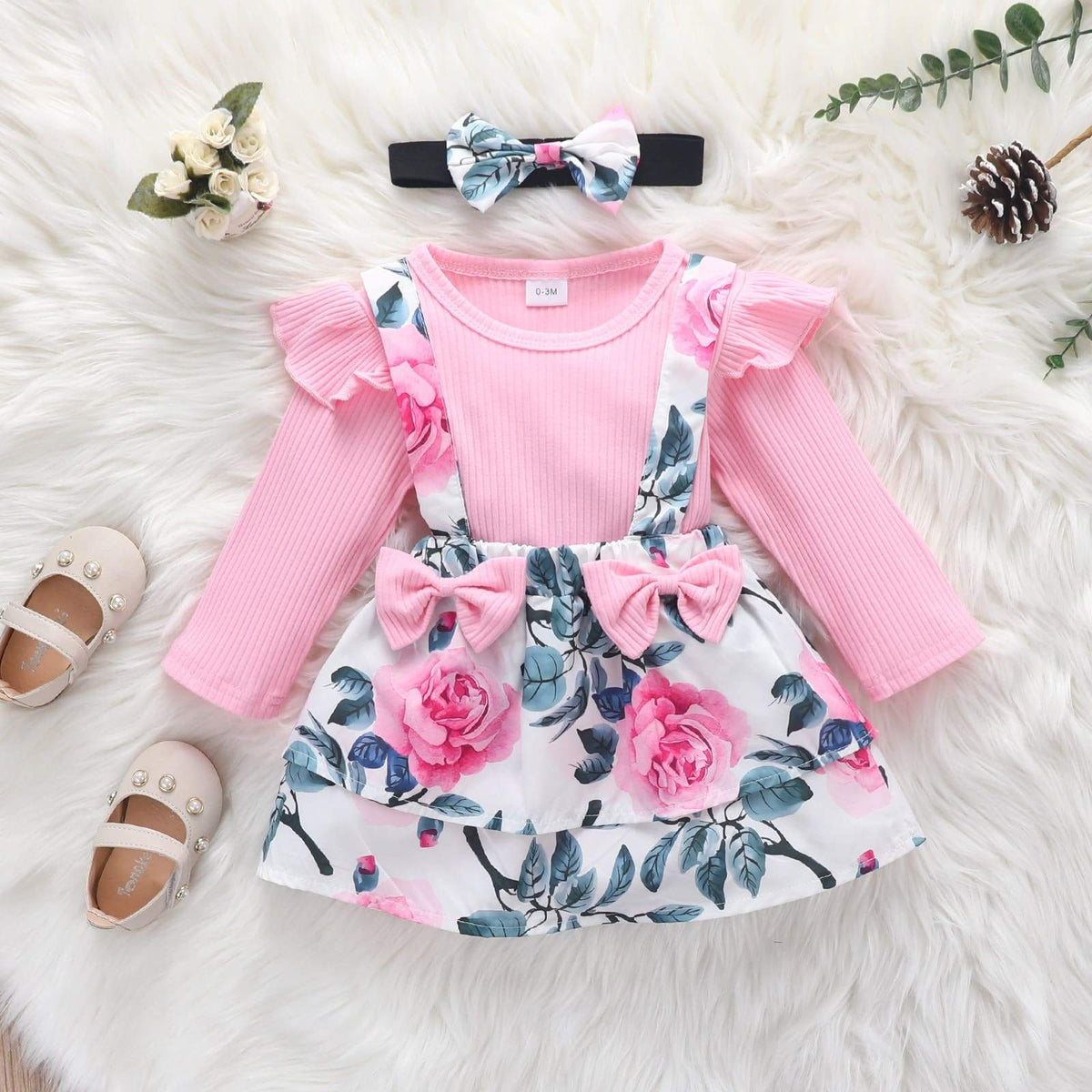 Conjunto Floral Manga Longa Babados Bebê Menina