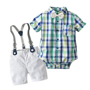 Conjunto Camisa Borboleta + Short c/Suspensórios Bebê Menino | 0 Meses - 3 Anos