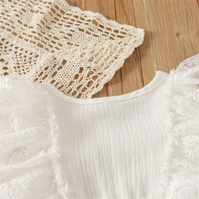 Vestido-Macaquinho Branco c/Renda Batizado Bebê Menina | 1-24 Meses