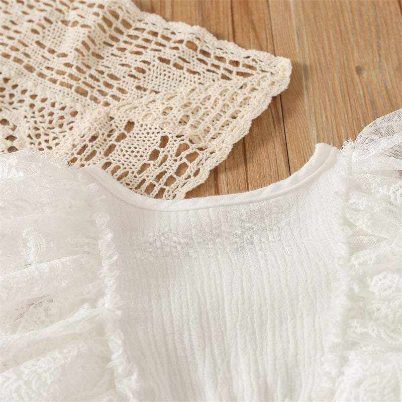 Vestido-Macaquinho Branco c/Renda Batizado Bebê Menina | 1-24 Meses