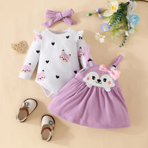 Conjunto Bebê Menina Raposinha Manga+ Longa Vestido+ Laço