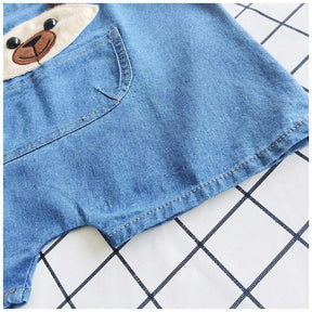 Macacão Jeans Claro Jardineira Bebê Menina/Menino Bichinhos | 6 Meses-3 Anos