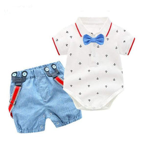 Conjunto Camisa Borboleta + Short c/Suspensórios Bebê Menino | 0 Meses - 3 Anos